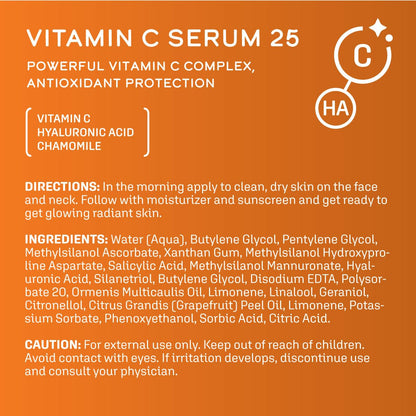 DCL Skincare Vitamin C Serum 25 with Ethyl Ascorbic Acid & Hyaluronic Acid, 1 fl oz