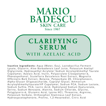 Mario Badescu Clarifying Serum with Azelaic Acid for Face – Pore Clearing, Redness Reducing, Blemish-Fighting Facial Serum Brightens, Soothes & Clears Pores Without Drying