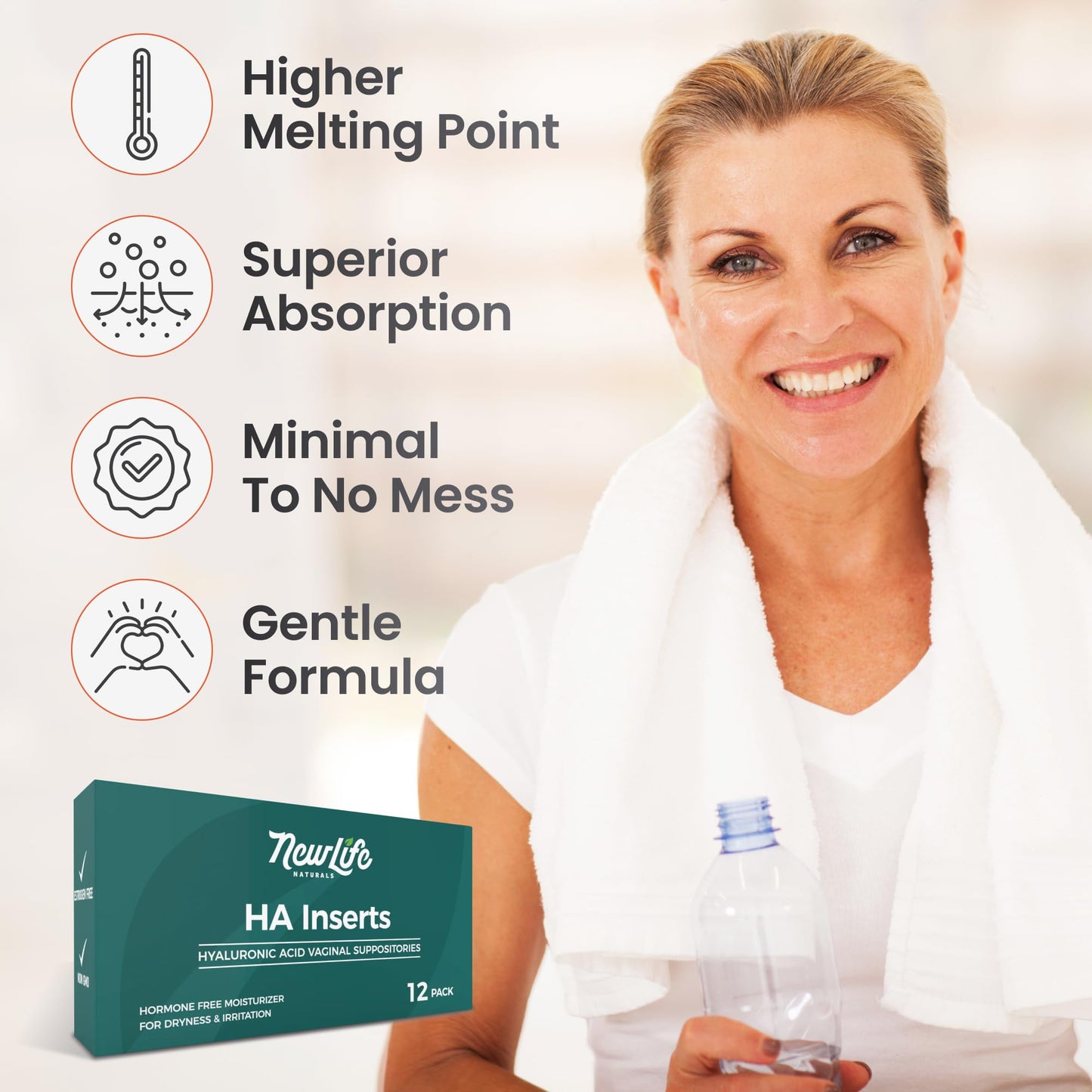 NewLife Naturals Hyaluronic Acid Vaginal Suppositories for Women 5 MG - Vaginal Moisturizer Hydration Moisture Support, Menopause - 12 HA Inserts- 30 Day Supply USA