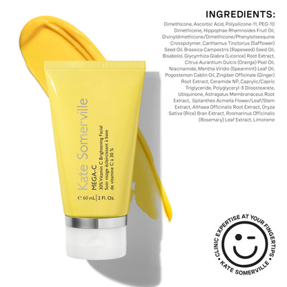 Kate Somerville Mega-C 30% Vitamin C Brightening Facial Mask – Clinic-Grade Treatment to Brighten, Even Skin Tone & Firm, 2 Fl Oz