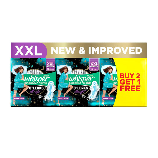 Whisper Ultra Night Sanitary Pads for Women, XL+ 15 (Pack of 3) Napkins