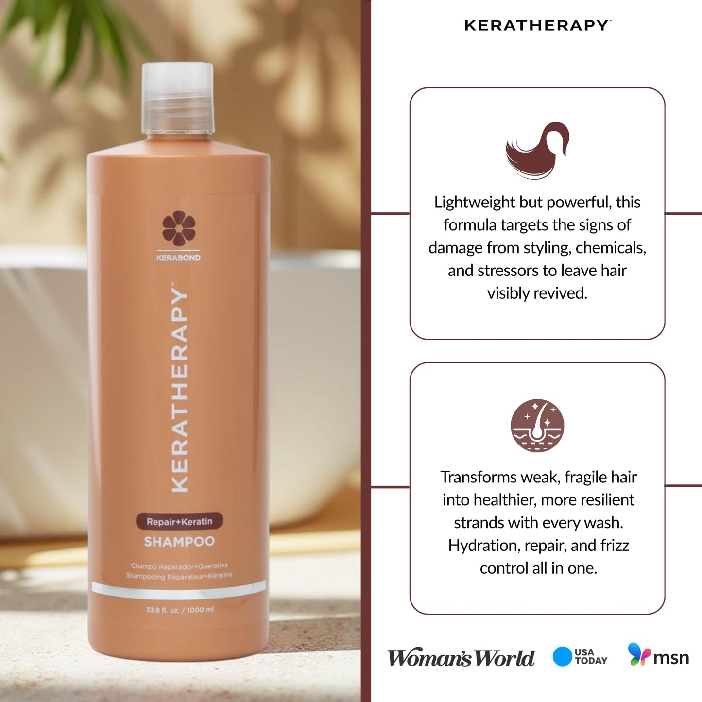 KERATHERAPY Keratin Infused KeratinFIXX Repair Shampoo, 33.8 fl. oz., 1000 ml - Repair Shampoo for Dry, Damaged or Frizzy Hair with Caviar Extract, Argan Oil & Kerabond Technology to Repair Breakage