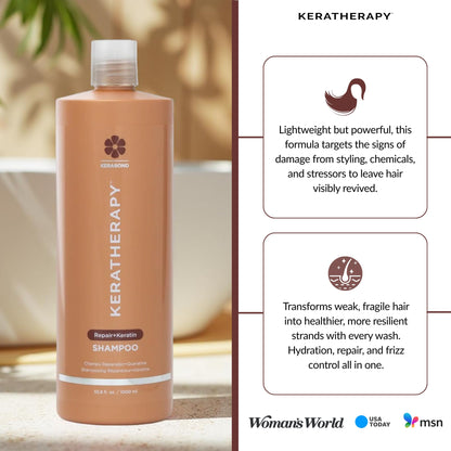 KERATHERAPY Keratin Infused KeratinFIXX Repair Shampoo, 33.8 fl. oz., 1000 ml - Repair Shampoo for Dry, Damaged or Frizzy Hair with Caviar Extract, Argan Oil & Kerabond Technology to Repair Breakage