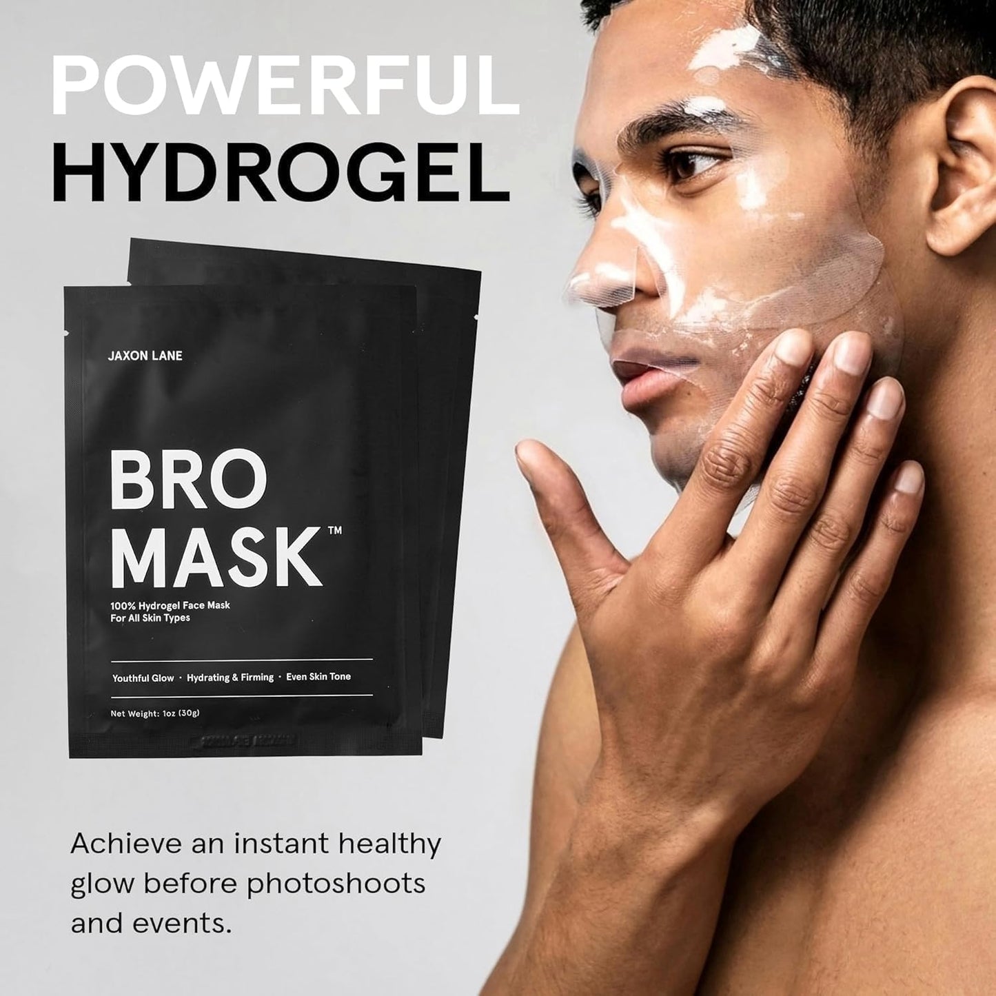 JAXON LANE BRO MASK Premium Korean Face Mask for Men (4 x 1 Pack) - Anti Aging Sheet Masks w/Hydrogel, Vitamin C, Hydrolyzed Collagen, & Hyaluronic Acid - Perfect Skin Care for Men