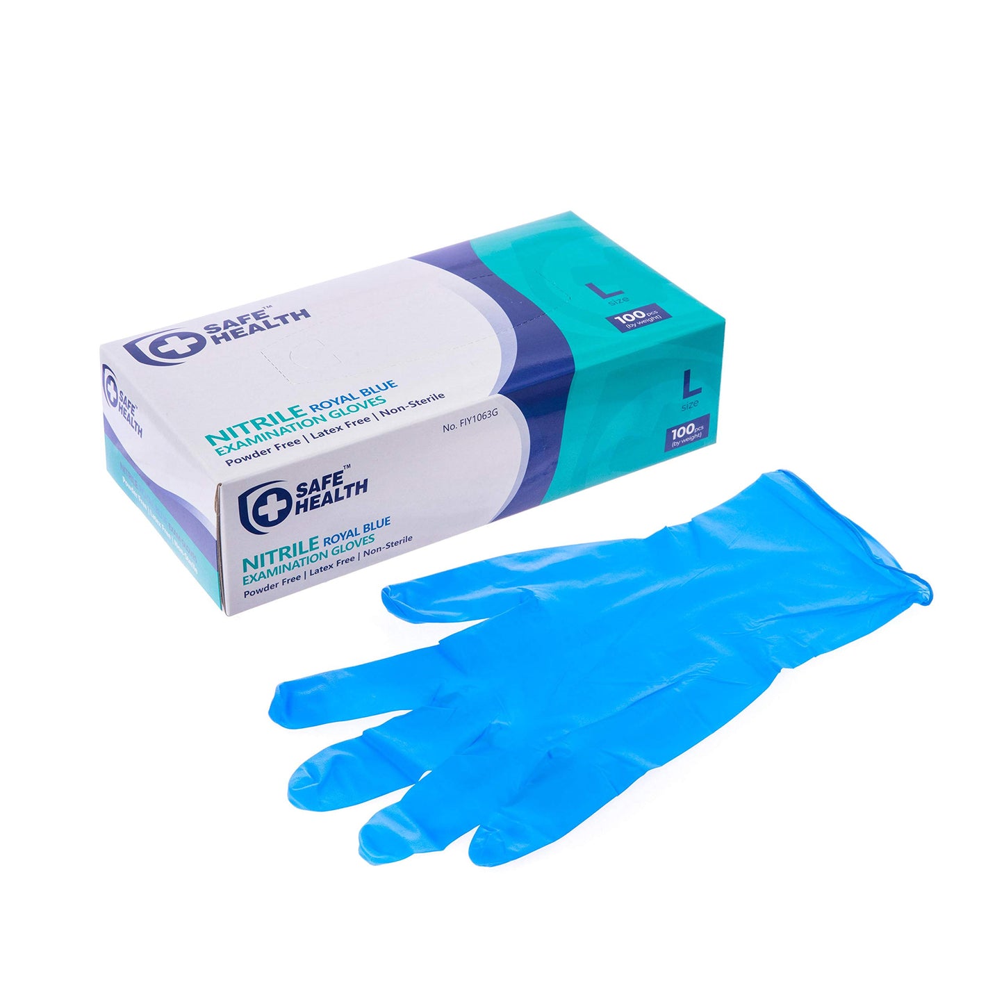 Safe Health Blue Nitrile Exam Gloves,100-Count S M L XL,3.5 Mil Free of Powder-Latex,Disposable-Textured,Clinic-Office-Daily,Medical,First-Aid,Clinics,Cooking,Cleaning,Puncture-Resistant,FIY1063G