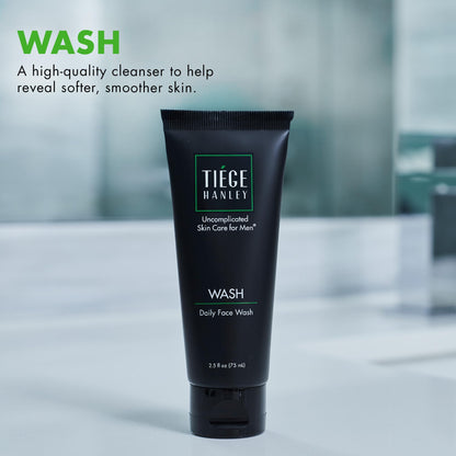 Tiege Hanley Daily Face Wash for Men, Gentle Fragrance-Free Cleanser with Jojoba Oil, Aloe, & Vitamin B3, Hydrating Foaming Formula for Deep Clean, Gentle on Sensitive Skin, Men’s Skin Care, 2.5 Fl Oz