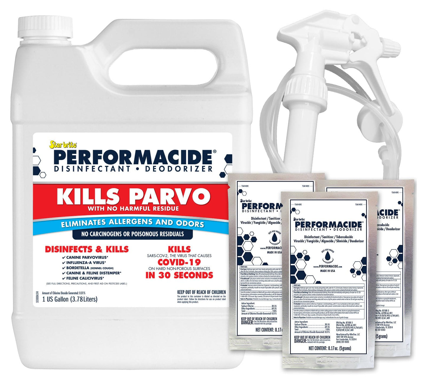 PERFORMACIDE Kills Parvo - No-Rinse Disinfectant, Deodorizer for Pet Surfaces - Kills Parvovirus, Ringworm, Feline Calicivirus, Avian Influenza (Bird Flu), Naturally Dissipates - 3 pk Gallon Kit