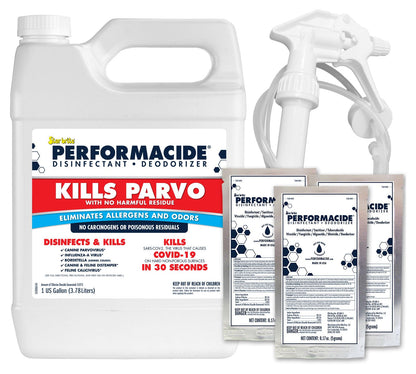 PERFORMACIDE Kills Parvo - No-Rinse Disinfectant, Deodorizer for Pet Surfaces - Kills Parvovirus, Ringworm, Feline Calicivirus, Avian Influenza (Bird Flu), Naturally Dissipates - 3 pk Gallon Kit