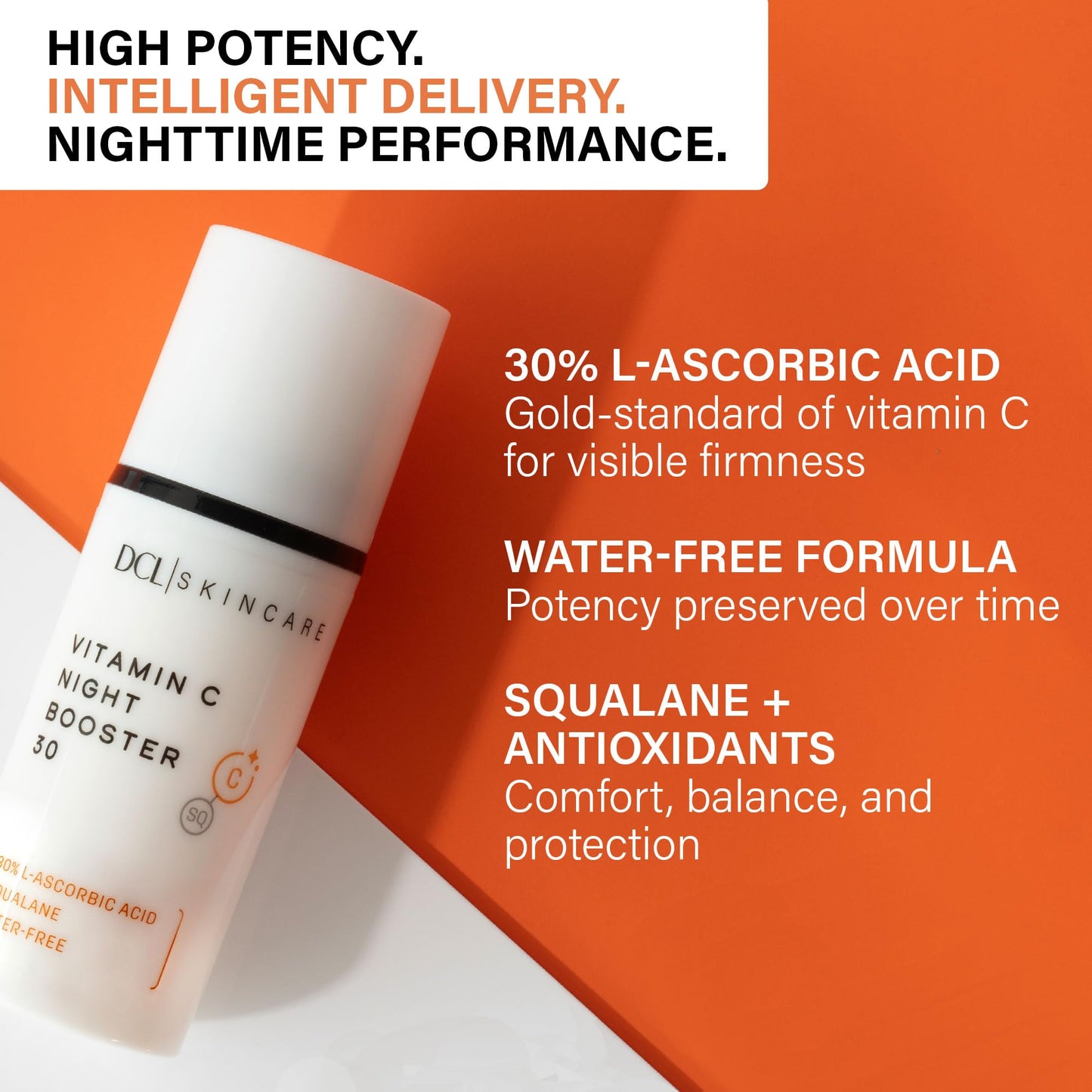 DCL Skincare Vitamin C Night Booster 30, 30% L-Ascorbic Acid for Overnight Collagen Support, 1 fl oz