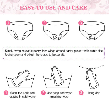 PHOGARY 7 Pack Reusable Menstrual Pads Large Sanitary Pads Set for Heavy Flow with 1 Wet Bag, Washable Overnight Cloth Panty Liners with Wings for Women, 33cm