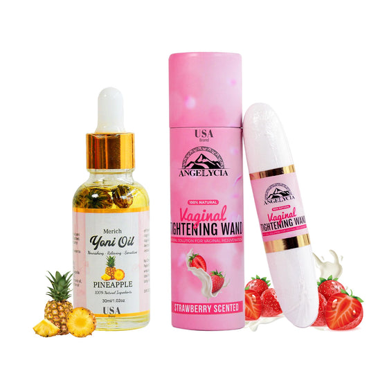 ANGELYCIA Ultimate Feminine Rejuvenation Combo, Virginity Wand Strawberry and Feminine Yoni Detox Oil Pineapple, Vaginal Tightening Solution, Restores pH Balance for Women,