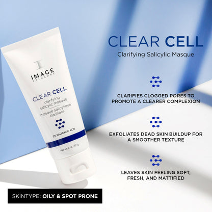 IMAGE Skincare, CLEAR CELL Clarifying Salicylic Masque, Exfoliating Kaolin Clay Facial Mask with Mattifying Effect, Targets Acne Prone Skin, 2oz