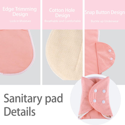 AIO Reusable Washable Cloth Menstrual Pads Sanitary Pad for Woman Large Size(4.13 * 10.23/4.72 * 11.8/5.51 * 13.4/6.3 * 14.96inch) Including 6 pcs Pads with 1 Wet Bag