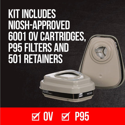 3M™ Advanced Comfort Reusable Respirator 7512P1-DC, OV/P95, Mdm, 1-Fcpc, 1-pr of 6001 Crtdgs, 2-prs 5P71 Fltrs, 1-pr 501 Rtnrs