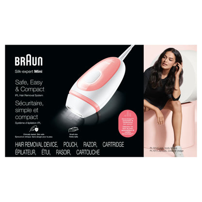 Braun IPL at Home Laser Hair Removal for Women and Men, Silk Expert Mini PL1014 with Venus Razor, Permanent Visible Hair Reduction in Hair Regrowth for Body & Face, Corded