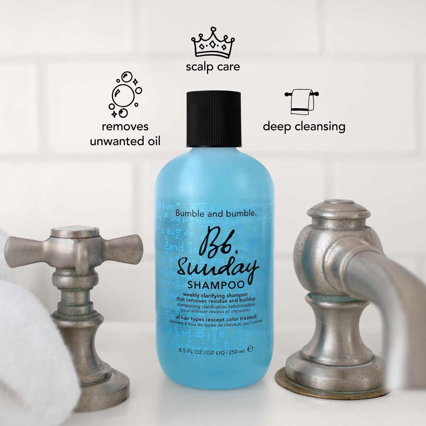 Bumble and bumble. Sunday Weekly Clarifying Shampoo | Gently Deeply Cleanses | Removes Residue Excess Oil + Pollutants | Scalp Care | For All Curly, Wavy, Straight Hair Types