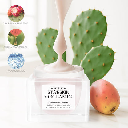 STARSKIN Orglamic Pink Cactus Pudding, Hydrating & Nourishing Cream for all Skin Types, 99.3% Natural with Prickly Pear Cactus Seed Oil & Hyaluronic Acid, Luxurious Glow Moisturizer, K-Beauty - 15ml