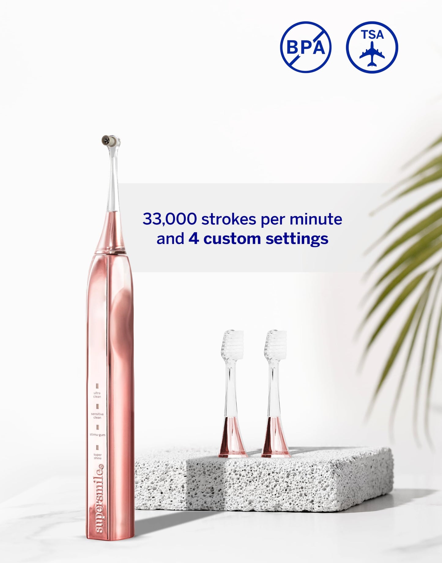 Supersmile Zina45™ Sonic Pulse Toothbrush – angled brush with polishing head for advanced cleaning – For Whiter Looking Teeth and Healthier Gums, Rose Gold