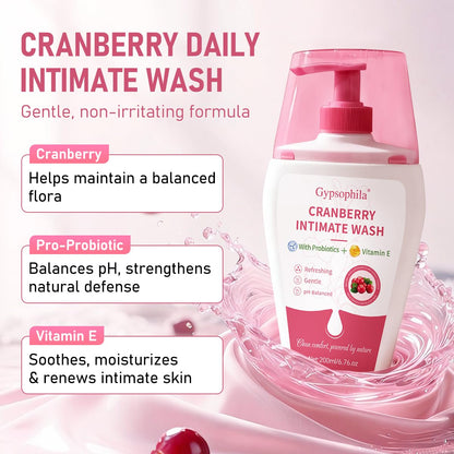 Cranberry Feminine Wash For Intimate Area Hygiene,pH Balance and Vitamin E for Vaginal wash,Non-Irritating,6.76 Fl Oz