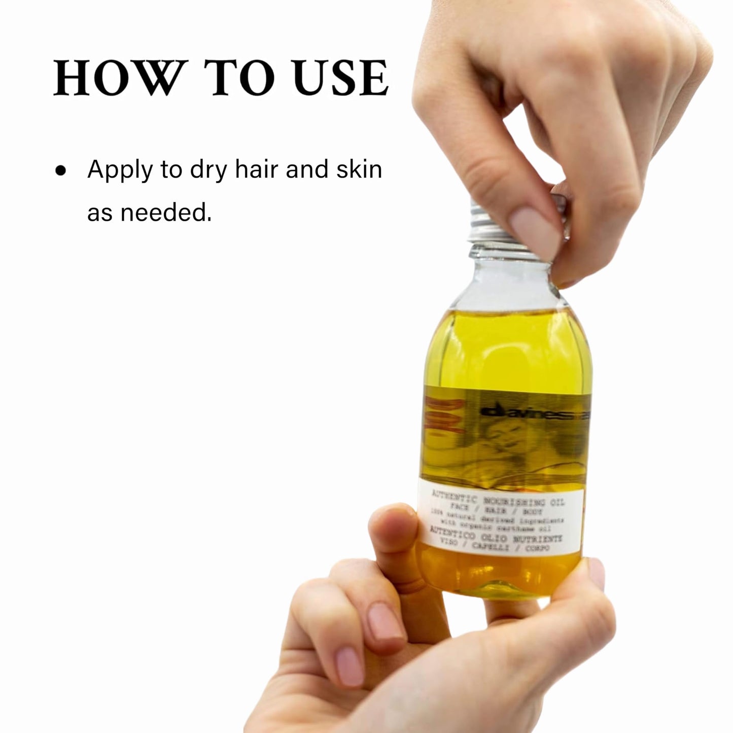 Davines Authentic Nourishing Oil, Multi-Functional Oil for Face, Hair & Body - 100% Natural Organic Safflower Formula - Hydrates, Softens & Adds Shine, 4.73 Fl Oz