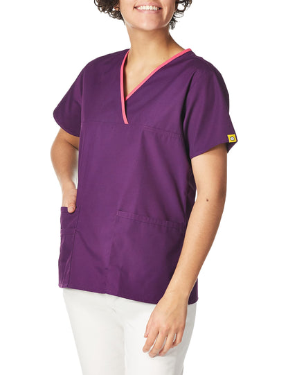 WonderWink Women's Scrubs Charlie 5 Pocket Y-Neck Wrap Top, Eggplant, X-Large