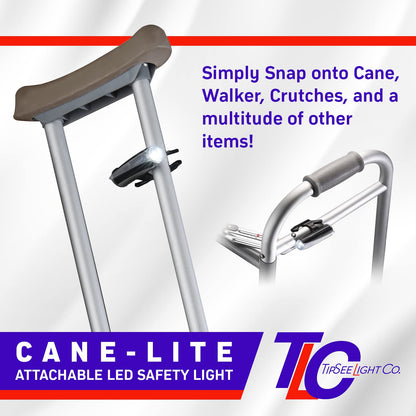 Cane-Lite LED Light, 100 Lumen Clip-On Flashlight for Canes, Walker Accessories, Wheelchairs, Hands-Free, Water Resistant, AA Battery, Night Safety Mobility Light for Elderly, Senior Walking Aid