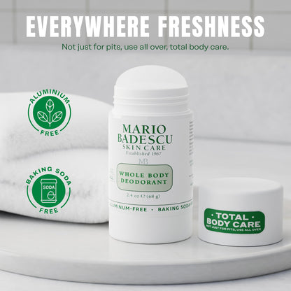 Mario Badescu Whole Body Deodorant for Women and Men, Baking Soda & Aluminum Free, Lightweight All Over Deodorant, Full Body Odor Eliminator for Travel & Daily Use, Non-Irritating, 2.4 Oz