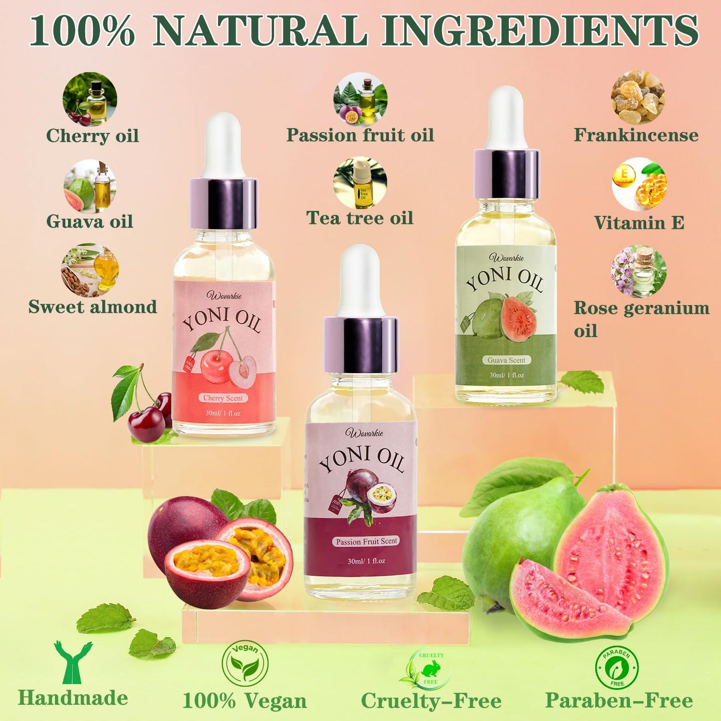 3 PCS Yoni Oil for Women pH Balance, Feminine Deodorant Vaginal Moisturizer, Feminine Care All Natural Yoni Oil(Cherry Passion Fruit Guava)