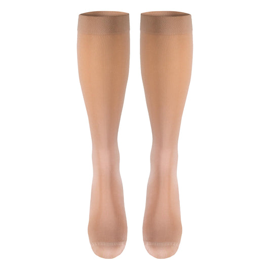 NuVein Medical Compression Stockings, 20-30 mmHg Support, Soft Comfort Microfiber, Knee Length, Closed Toe, Beige, Large