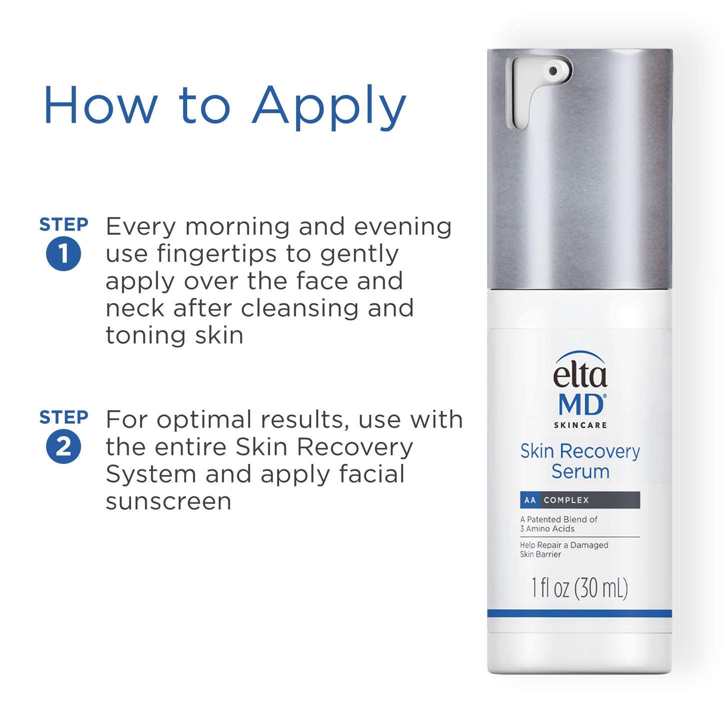 EltaMD Skin Recovery Face Serum, Redness Relief, Facial Serum Visibly Reduces Redness in 24 Hours, For Sensitive Skin, 1.0 oz Pump
