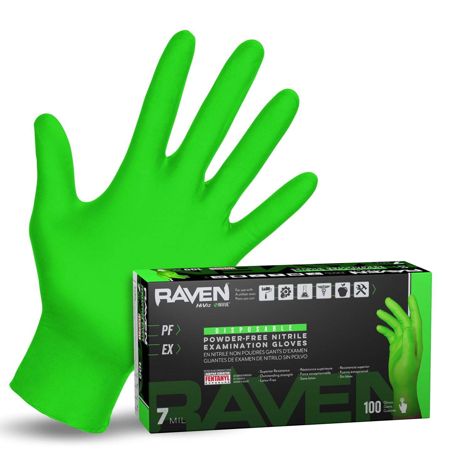SAS Safety 66552 Derma-VUE Powder-Free Exam Grade 6 Mil Nitrile Gloves, Large, Neon Green, 100 Count (Pack of 1)