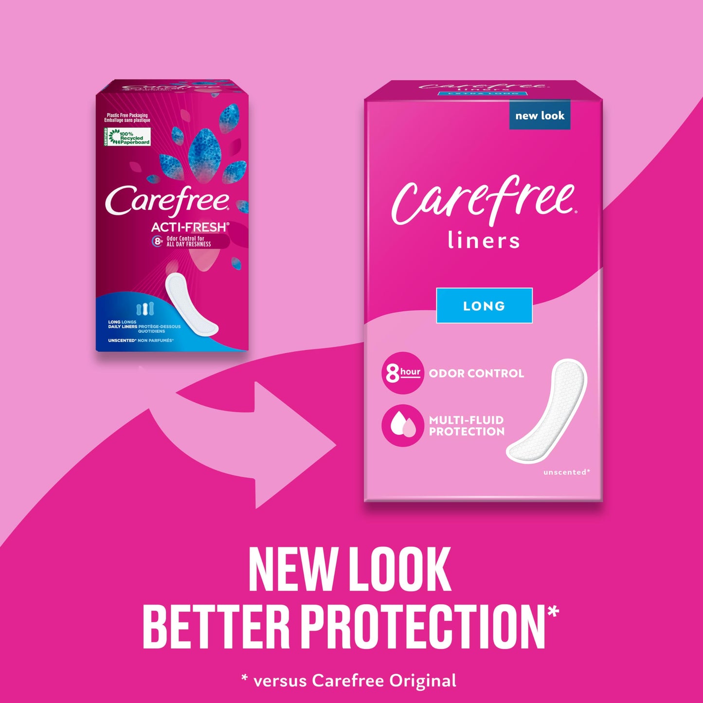 Carefree Panty Liners, Regular Liners, Unwrapped, Unscented, 120ct (Packaging May Vary) & Panty Liners, Long Liners, Unwrapped, Unscented, 92ct (Packaging May Vary)