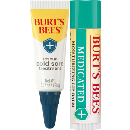 Burt's Bees Cold Sore Treatment and Medicated Lip Balm, With Menthol and Eucalyptus Oil, Natural Origin Skincare, 2 Tubes, 0.07 oz./0.15 oz.