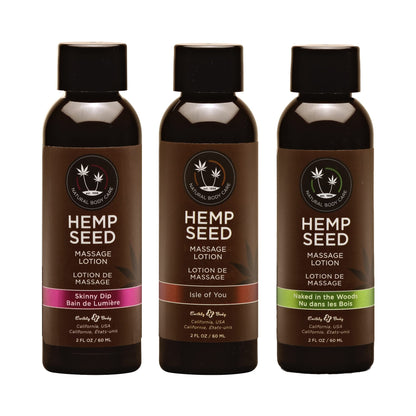 Hemp Seed Massage Lotion Gift Set - 2 oz Isle of You, Skinny Dip & Naked in the Woods Scents - Glides Easily on Skin, Absorbs Slowly & Deeply, Moisturizes - Vegan, Cruelty Free