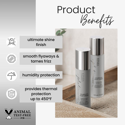 Kenra Platinum Silkening Heat Crème | Brilliant Shine Thermal Styler | Reduces Hot Tool Passes by 50% | Prevents Breakage & Improve Manageability | Heat Protectant | All Hair Types | 3.4 fl. Oz
