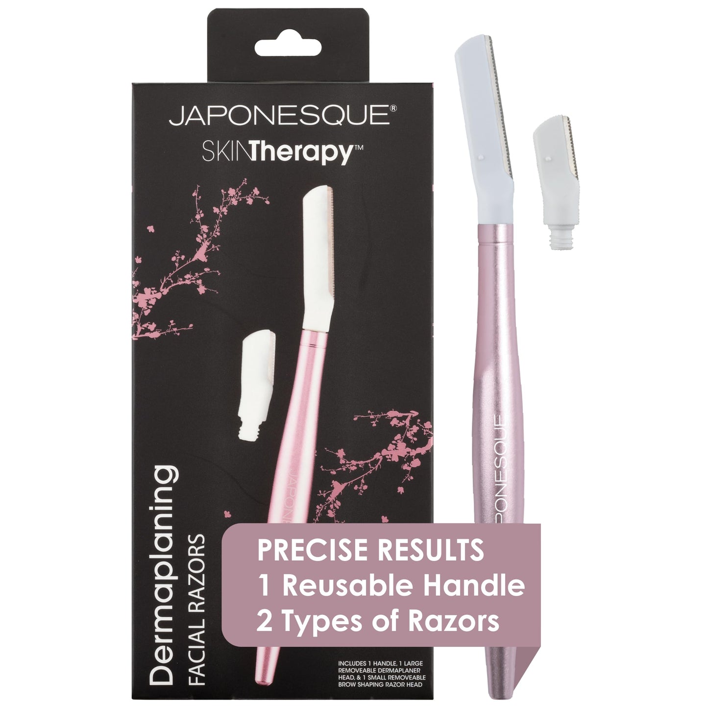 JAPONESQUE - SKINTherapy Dermaplaning Facial Razors - Two Blade Sizes with Interchangeable Handle, Eyebrow Razor, Ultra Sharp Japanese Blades, For Hair Removal, Multipurpose Exfoliating