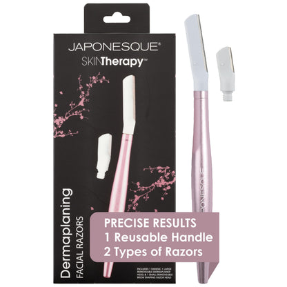 JAPONESQUE - SKINTherapy Dermaplaning Facial Razors - Two Blade Sizes with Interchangeable Handle, Eyebrow Razor, Ultra Sharp Japanese Blades, For Hair Removal, Multipurpose Exfoliating