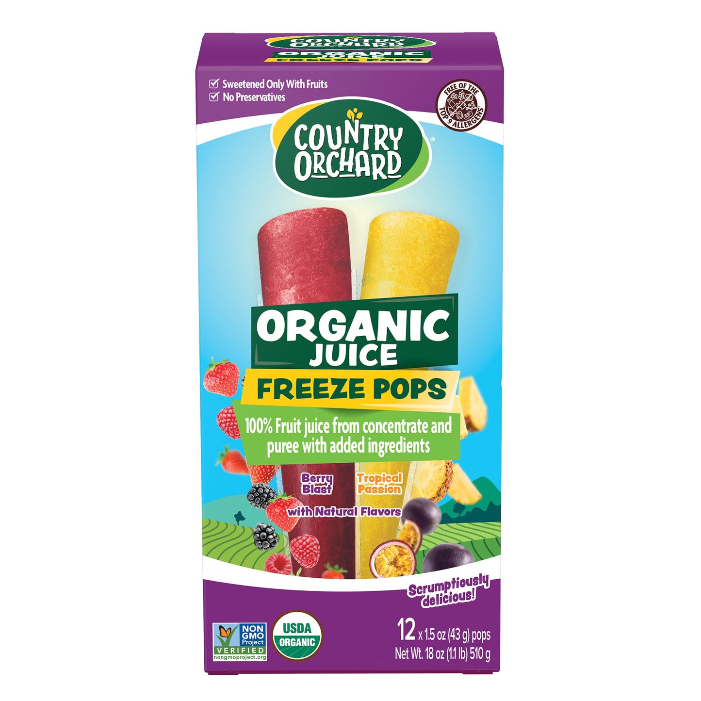 Kisko Freezies Country Orchard Organic Freeze Pops 100% Juice (Tropical)