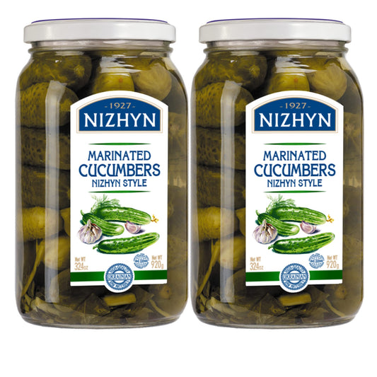 Nezhin Marinated Cucumbers, No Preservatives, and Fresh Ingredients 920gr Pack of 2