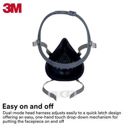 3M Reusable Respirator Half Facepiece 7502, NIOSH, 3M Cool Flow Valve, Dual Airline Supplied Air Compatible, Integrated Dropdown Suspension, Bayonet Connections, For Chemical Handling, Painting, Med