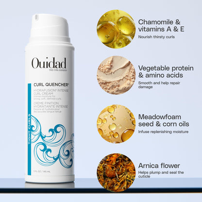 Ouidad Curl Quencher Hydrafusion Intense Curl Cream - 5 oz, Curl Defining Styling Cream for Touchable Curls, Flexible Hold Frizz Control Curly Hair Cream, Helps Eliminate Dryness, For Tight Curls