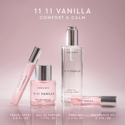 Lake & Skye 11 11 Vanilla Body Oil, 10mL, Subtle Musk & Vanilla Scent, Hydrating All-Over Moisturizer with Almond Oil, Vitamin E, Paraben-Free, Vegan, Nourishes & Softens Dry Skin, Sample