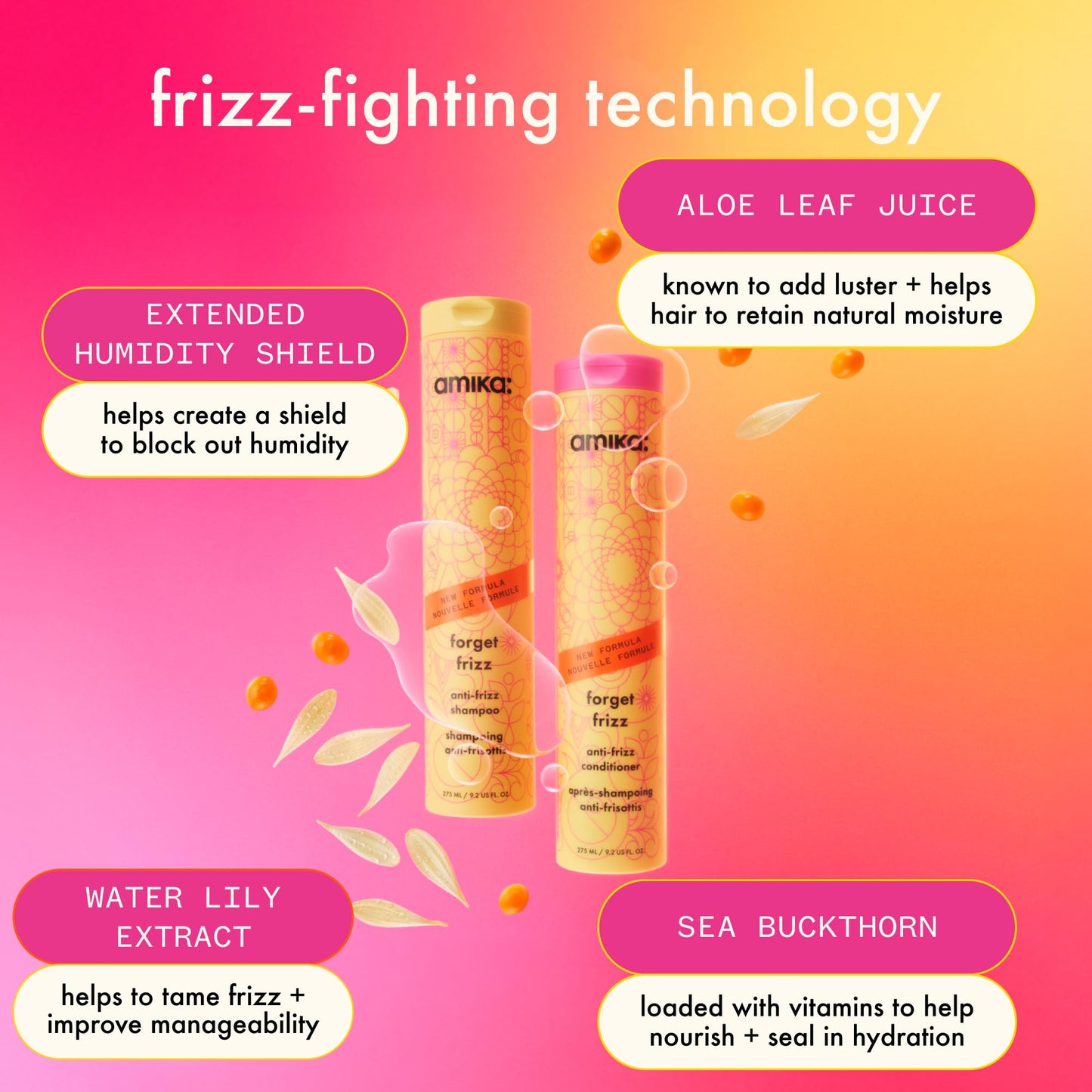 amika forget frizz anti-frizz conditioner | smoothing, humidity protection, up to 72 hour frizz control + lightweight hydration, for medium to thick coarse hair types 2a-4c