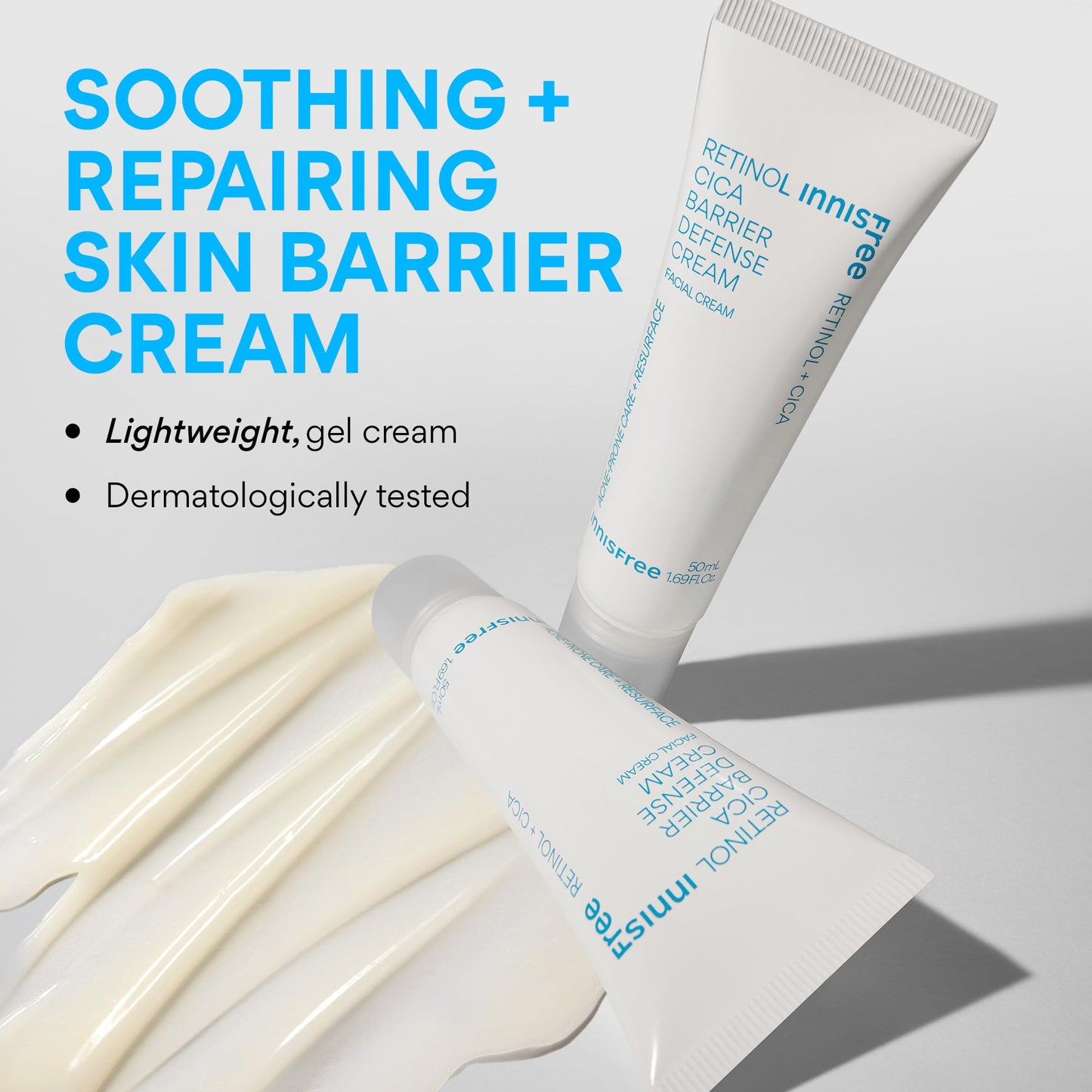 innisfree Retinol Cica Barrier Cream, Korean Moisturizer with Madecassoside for Sensitive, Acne-Prone Skin, Calming and Strengthening Formula