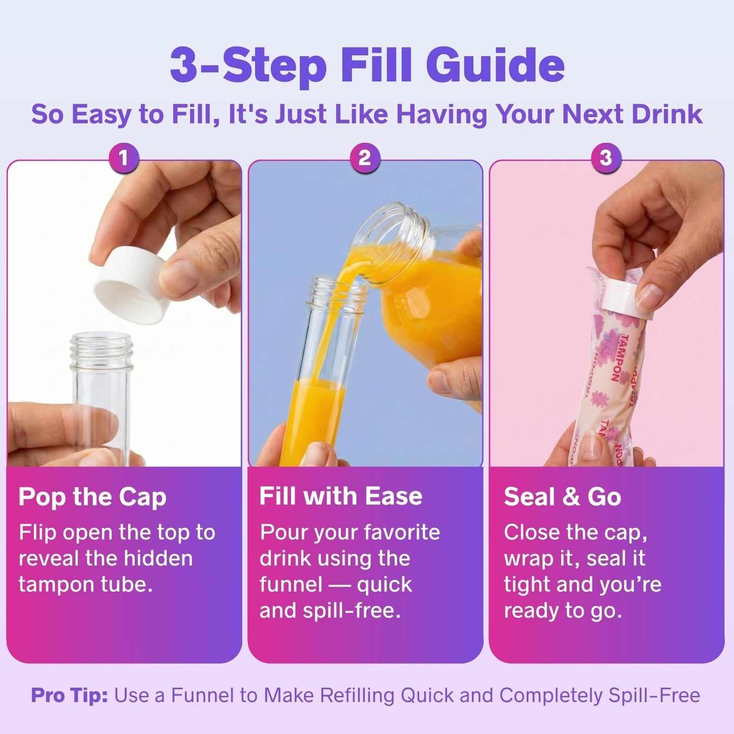 Secret Flask Tampon Flask Kit - 12 Tampon Tubes, 24 Wrappers, 1 Funnel & 1 Spout - Undetectable On-The-Go Drink Containers