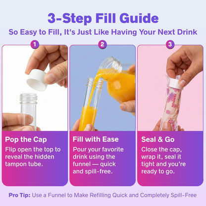 Secret Flask Tampon Flask Kit - 12 Tampon Tubes, 24 Wrappers, 1 Funnel & 1 Spout - Undetectable On-The-Go Drink Containers