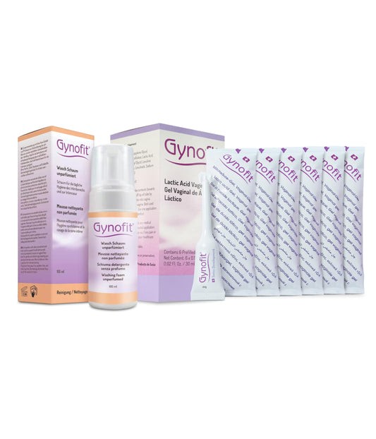 Gynofit Intimate Care Bundle – Lactic Acid Vaginal Gel (6 Count) & Unscented Feminine Wash Foam – pH-Balancing Cleanser + Vaginal Moisturizer – Daily Care & Shaving – Gynecologist Recommended