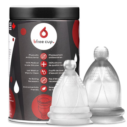 Bfree Menstrual Cup 2-Pack - Reusable Period Cup Leak-Free Eco-Friendly Tampon/Pad Alternative Feminine Hygiene Product for Teens, Women - Includes Size 1 + Size 2 Cups