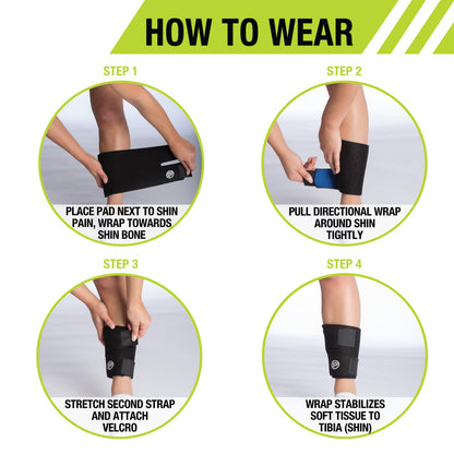 Pro-Tec Athletics Shin Splints Compression Wrap, Shin Splints Discomfort Relief, Shin Splint Compression, Adjustable, Men and Women, Calf Muscle Support, Leg Compression Support, Black, Men & Women