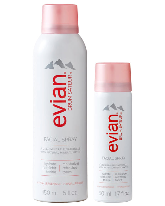Evian Facial Spray Weekender Kit - Hydrating Mineral Water Mist for Face & Skin - Refreshes Makeup, Sets, & Tones - Travel-Friendly Size for Weekend Hydration and Skincare Essentials
